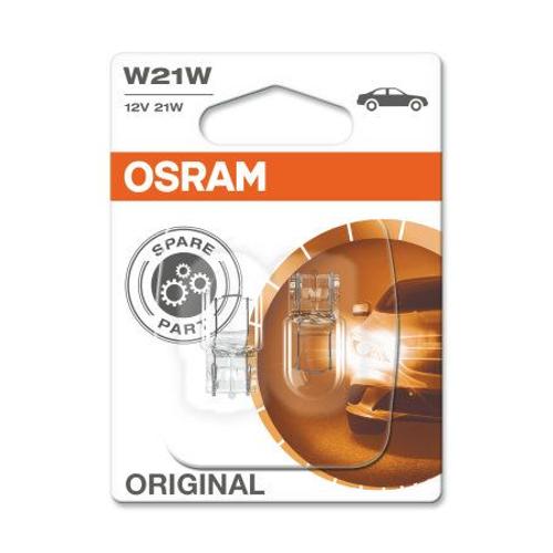 Osram Original W21w Lampe Halogène, Feu Antibrouillard Arrière, Feu Stop, Feu Arrière Et Feu De Recul, Clignotant Arrière / Avant, 7505-02b, 12 V Véhicule De Tourisme, Blister Double (2 Pièces)