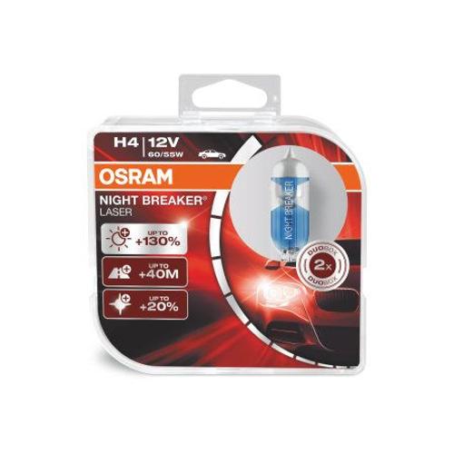 Osram Night Breaker Laser H4, Lampe De Phare Halogène, 64193nbl-Hcb, 12v Véhicule De Tourisme, Boîte Duo (2 Pièces)