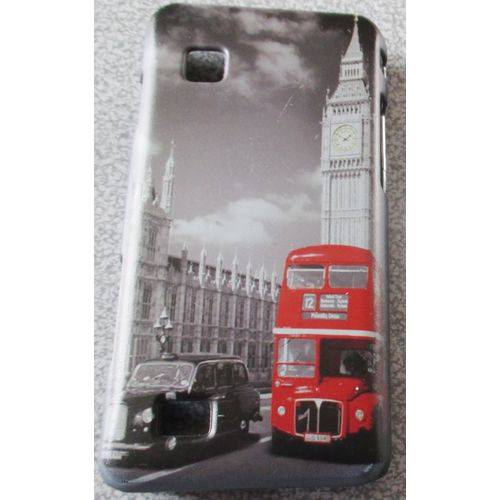 Coque Rigide De Protection Pour Samsung Player City - Décor Londres (Big Ben, Taxi Noir, Bus Rouge) Sur Fond Gris  - Intérieur Noir