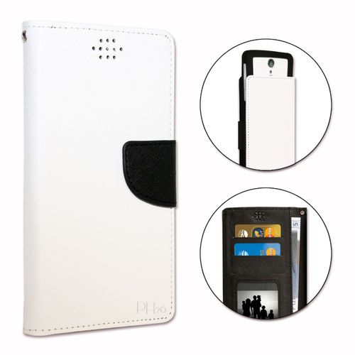 Huawei Mate 9 Etui Housse Folio Blanc Façon Cuir Texturé Avec Porte Cartes Et Surpiqûres Apparentes By Ph26®