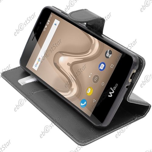 Ebeststar ® Pour Wiko Tommy 2 - Housse Coque Etui Portefeuille Support Folio Simi Cuir, Couleur Noir [Dimensions Precises De Votre Appareil : 145 X 72.7 X 9.19 Mm, Écran 5'']