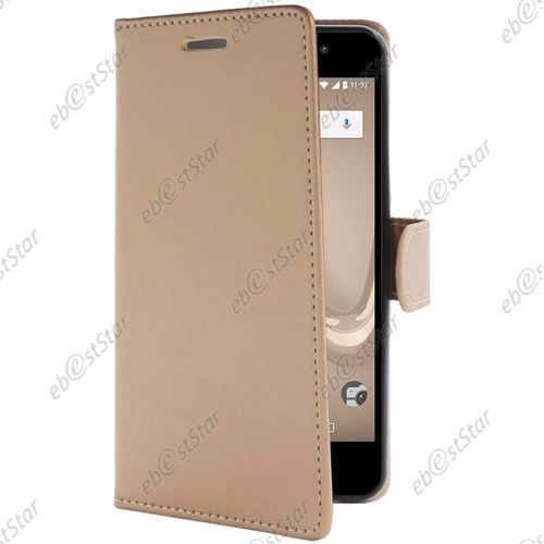 Ebeststar ® Etui Portefeuille Housse Coque Protection Folio Book Livre Pour Wiko Tommy 2, Couleur Or / Doré [Dimensions Precises De Votre Appareil : 145 X 72.7 X 9.19 Mm, Écran 5'']