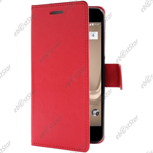 Ebeststar ® Etui Portefeuille Housse Coque Protection Folio Book Livre Pour Wiko Tommy 2, Couleur Rouge [Dimensions Precises De Votre Appareil : 145 X 72.7 X 9.19 Mm, Écran 5'']