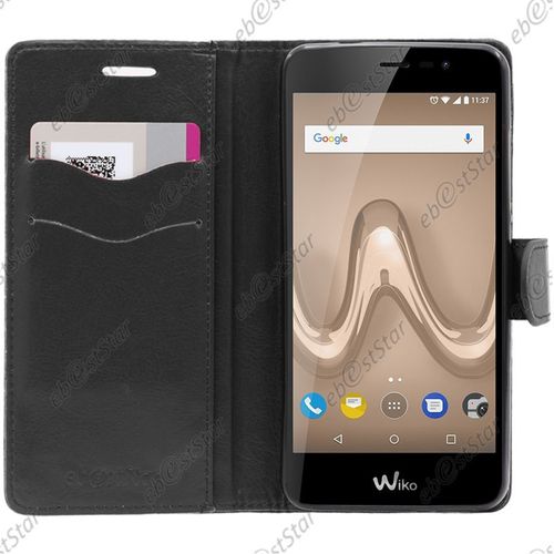 Ebeststar ® Housse Portefeuille Coque Etui Protection Folio Pour Wiko Tommy 2, Couleur Noir [Dimensions Precises De Votre Appareil : 145 X 72.7 X 9.19 Mm, Écran 5'']