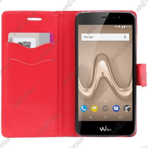 Ebeststar ® Housse Portefeuille Coque Etui Protection Folio Pour Wiko Tommy 2, Couleur Rouge [Dimensions Precises De Votre Appareil : 145 X 72.7 X 9.19 Mm, Écran 5'']