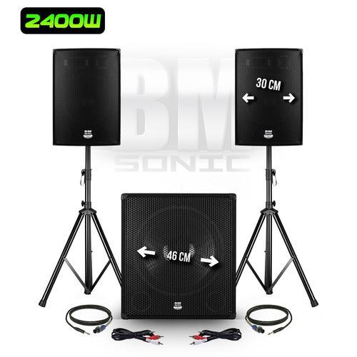 Pack sonorisation DJ 2400W - Subwoofer 46cm + 2 Enceintes 30cm + Pieds - BMS1812