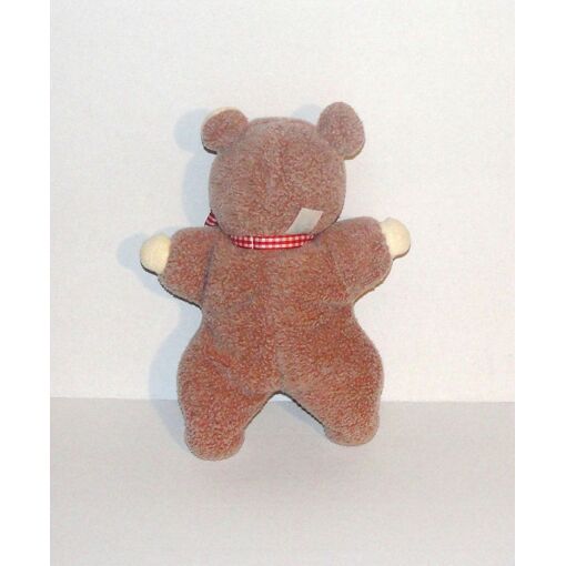 Doudou Poupée Corolle Ours Brun Déguisé - Nœud Vichy Rouge - Année 2000 - Occasion TB
