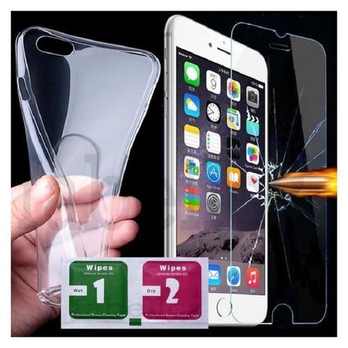 Film Verre Trempé + Coque Silicone Transparente Clair Pour Iphone 8 Plus