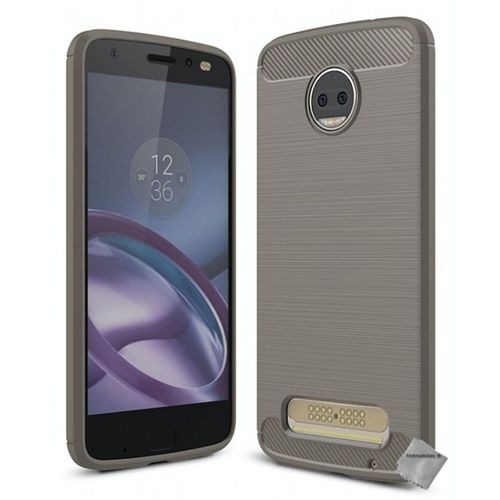 Housse Etui Coque Silicone Gel Carbone Pour Motorola Moto Z2 Force + Film Ecran - Gris
