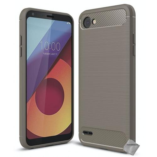 Housse Etui Coque Silicone Gel Carbone Pour Lg Q6 + Verre Trempe - Gris