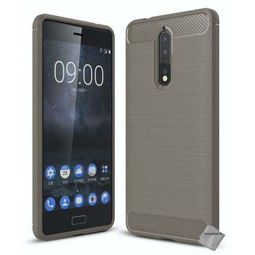 Housse Etui Coque Silicone Gel Carbone Pour Nokia 8 + Film Ecran - Gris