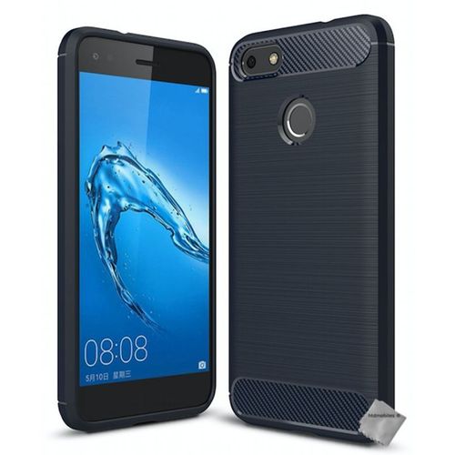 Housse Etui Coque Silicone Gel Carbone Pour Huawei Y6 Pro (2017) + Film Ecran - Bleu Fonce