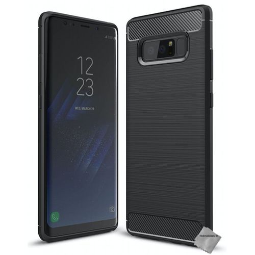 Housse Etui Coque Silicone Gel Carbone Pour Samsung Galaxy Note 8 + Verre Trempe - Noir
