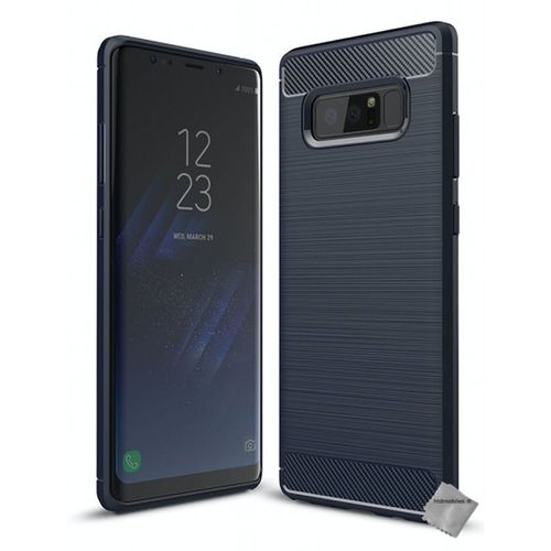 Housse Etui Coque Silicone Gel Carbone Pour Samsung Galaxy Note 8 + Verre Trempe - Bleu Fonce