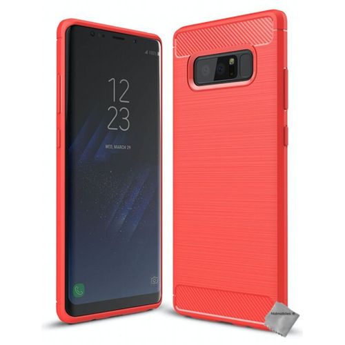 Housse Etui Coque Silicone Gel Carbone Pour Samsung Galaxy Note 8 + Verre Trempe - Rouge
