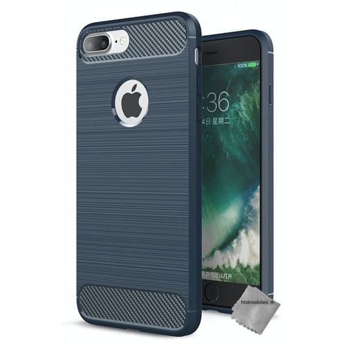 Housse Etui Coque Silicone Gel Carbone Pour Apple Iphone 8 Plus + Verre Trempe - Bleu Fonce
