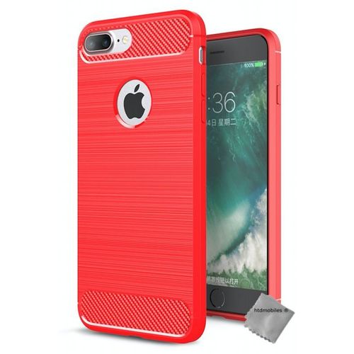 Housse Etui Coque Silicone Gel Carbone Pour Apple Iphone 8 Plus + Verre Trempe - Rouge