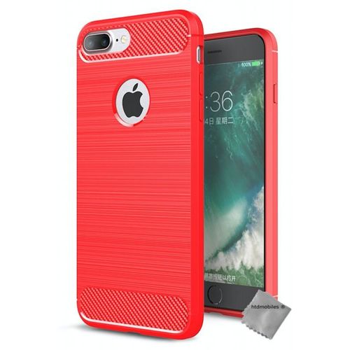 Housse Etui Coque Silicone Gel Carbone Pour Apple Iphone 7 Plus + Verre Trempe - Rouge