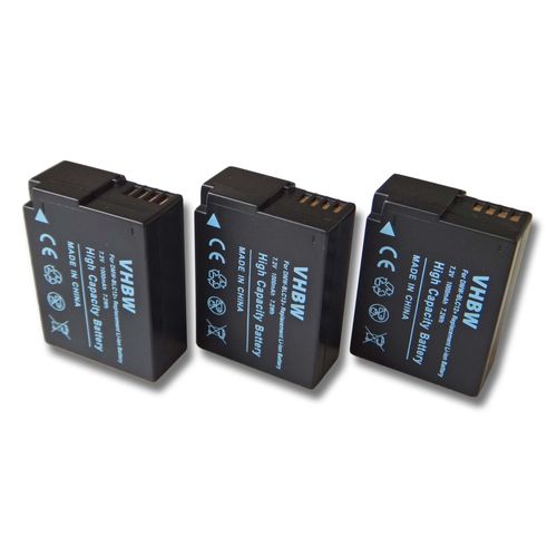 vhbw 3x Li-Ion batterie 1000mAh (7.2V) pour appareil photo DSLR Panasonic Lumix DMC-G7, DMC-G70 remplace DMW-BLC-12, DMW-BLC12, DMW-BLC12E.