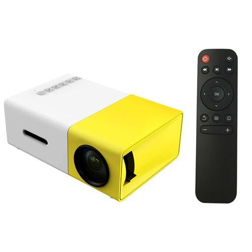 Mini projecteur YG300 LED 1080P portable avec télécommande pour smartphone ordinateur portable YG-300 jaune et blanc