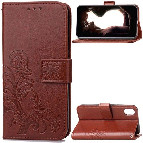 Apple Iphone X / Xs Coque, Saturcase Lucky Clover Pu Cuir Magnétique Flip Portefeuille Support Porte-Carte Protecteur Coque Housse Étui Pour Apple Iphone X / Xs (Brun)