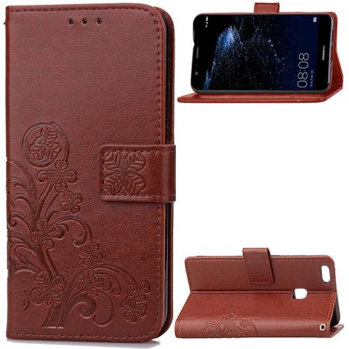 Huawei P10 Lite 5.2" Coque, Saturcase Lucky Clover Pu Cuir Magnétique Flip Portefeuille Support Porte-Carte Protecteur Coque Housse Étui Pour Huawei P10 Lite 5.2" (Brun)