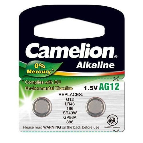 Pack de 2 piles Camelion Alcaline AG12/LR43/LR1142/386/BP10 0% Mercury/Hg