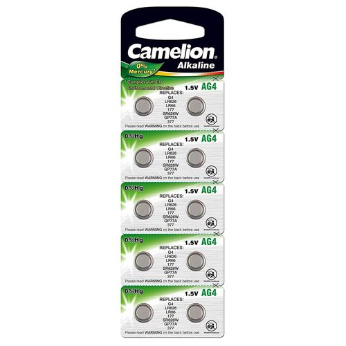 Camelion 12051004 Pile bouton alcaline (AG 4/LR66/LR626/377, 1,5 V, 10 sous blister)