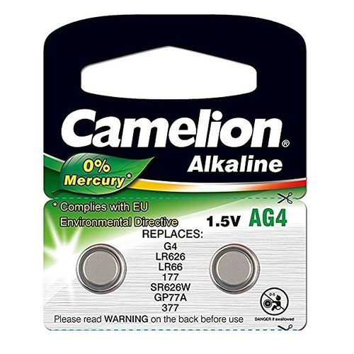Camelion 12000204 Pack de 2 Piles Bouton Alkaline AG4/LR66/LR626/377 1,5 V