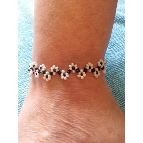 Bracelet En Perles De Rocailles, En Noir Et Blanc