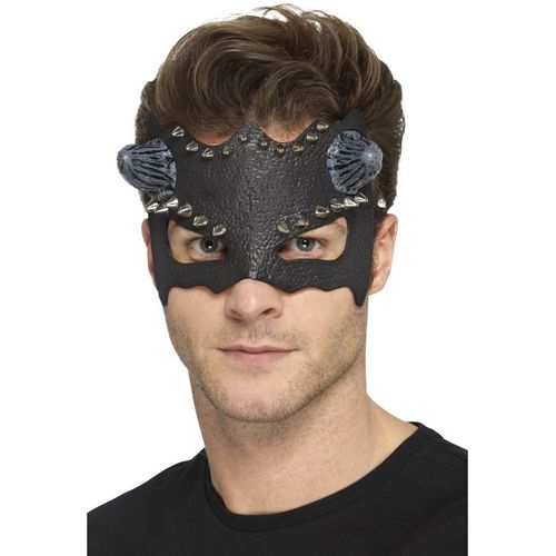Loup Clouté Noir Avec Petites Cornes Adulte Halloween Taille Unique