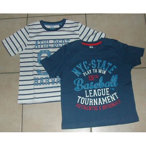 Lot De 2 Tee Shirts 92 Pepperts Bleu Baseball Et Blanc À Rayures Bleues Harvard