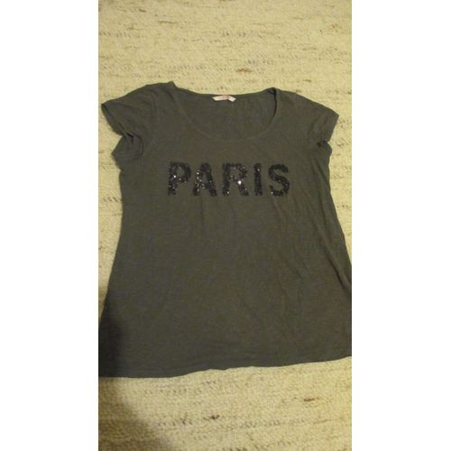 Tee-Shirt " Paris " Camaïeu Taille L Gris