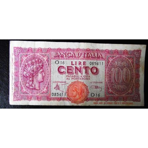 Billet Banca D'italia Lire Cento  Année 1943