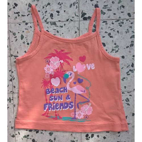 Top Spaghetti Coton Fille 3 Ans Orange Motif Flamand Rose