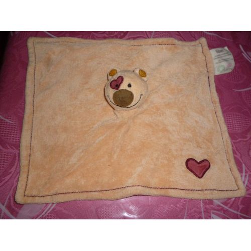 Doudou Plat Ours Imprimé Coeur Biodours
