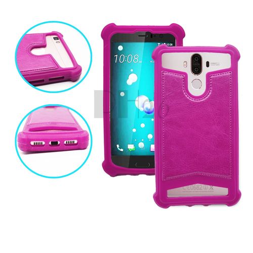 Huawei Y6 Ii Compact Coque Arrière Façon Cuir Fushia Contours En Silicone Gel Anti-Chocs By Ph26®