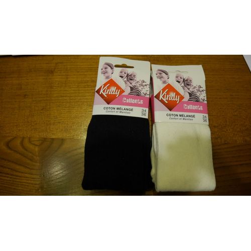 Lot De 2 Collants Kindy 34-36 Ecru & Noir Neufs
