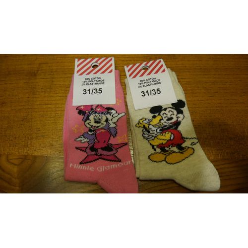 Lot De 2 Paires De Chaussettes Minnie Et Mickey 31-35 Neuves