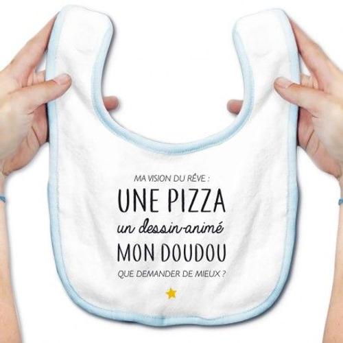 Bavoir Bebe Une Pizza Un Dessin Anime Mon Doudou Blanc Et Bleu Rakuten