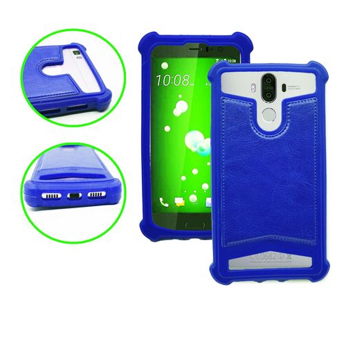 Huawei Y6 Ii Compact Coque Arrière Façon Cuir Bleu Contours En Silicone Gel Anti-Chocs By Ph26®