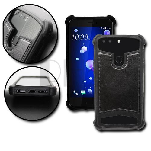 Huawei Enjoy 5s Coque Arrière Façon Cuir Noir Contours En Silicone Gel Anti-Chocs By Ph26®