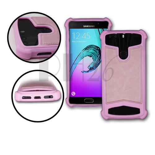 Huawei Enjoy 5s Coque Arrière Façon Cuir Rose Contours En Silicone Gel Anti-Chocs By Ph26®