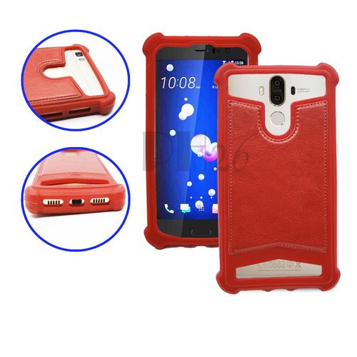 Huawei Y6 Ii Compact Coque Arrière Façon Cuir Rouge Contours En Silicone Gel Anti-Chocs By Ph26®