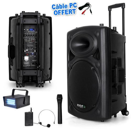 Public Adress mobile MP3 800W + 2 micros PORT15VHF-BT + Câble PC + Mini Strobe LytOr