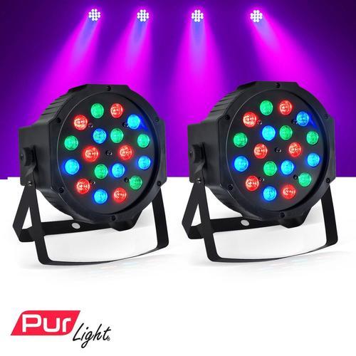 Jeux de lumière 2 Projecteurs DJ Light PAR à LED 18x1W RGB - Pur Light MONTANA