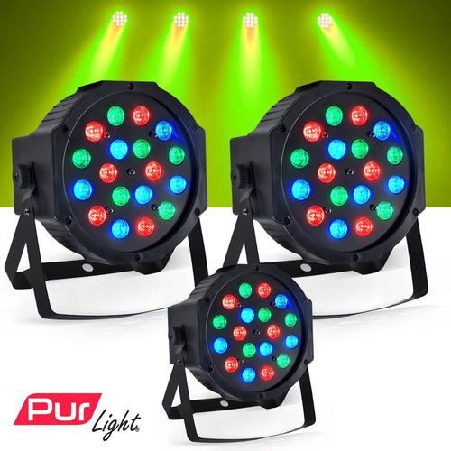 Jeux de lumière 3 Projecteurs DJ Light PAR à LED 18x1W RGB - Pur Light MONTANA