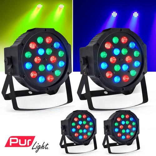 Pack 4 Projecteurs DJ Light Animation Disco Mobile PAR à LED 18x1W RGB - Pur Light MONTANA