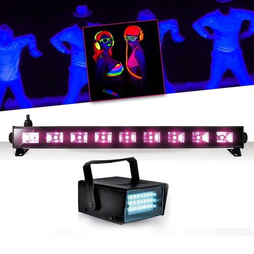 Réglette Barre Néon Lumière noire 9x3WFLUO BLACK LIGHT Halloween + Mini LEDSTROBE LED