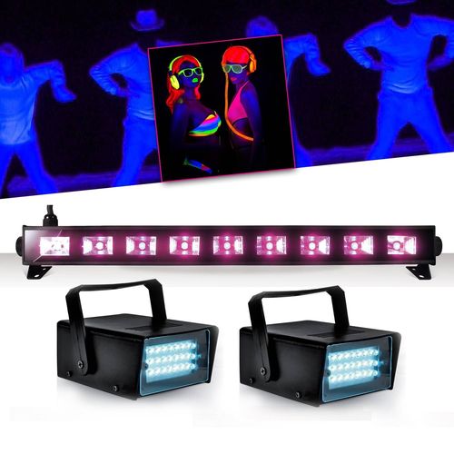Réglette Barre Néon Lumière noire 9x3WFLUO BLACK LIGHT Halloween + 2 Mini LEDSTROBE LED